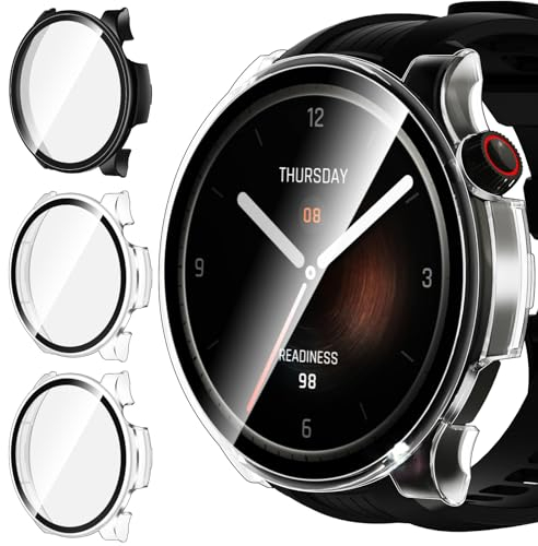 ivoler 3 Piezas Funda para Amazfit Balance, Protección Completa Protector de Pantalla de Cristal Vidrio Templado Duro PC Anti-arañazos Carcasa, 2 Transparente + 1 Negro
