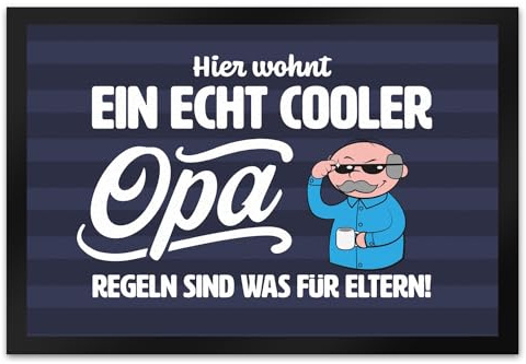 Cooler Opa Fußmatte XL in 40x60 cm mit Spruch Regeln sind was für Eltern EIN lustiger Türvorleger für die Eingangstür Vatertag cool Türmatte Fußabtreter Enkel Fußabstreifer Tür