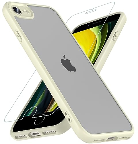 OWKEY Hülle für iPhone SE 2020/iPhone SE 2022 (iPhone SE 2/3), iPhone 8/iPhone 7 Hülle mit [1 * 9H Schutzglas] Schutzhülle, Silikon Matte Dünne Case Handyhülle für iPhone 8/7 (Weiß)