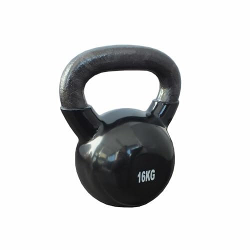 Flexil Premium Vinyl-Coated Kettlebell – Durable Iron Weight for Home Gym Strength and Fitness Training - Yellow - Weight 16 KG