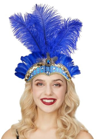 Faschingskostüme Damen, Damen Samba Kopfschmuck Federschmuck Karneval Fasching Mottoparty Federkopfschmuck Brasilien Feder Haarschmuck Frauen Festival Burlesque Kopf Schmuck Stirnband