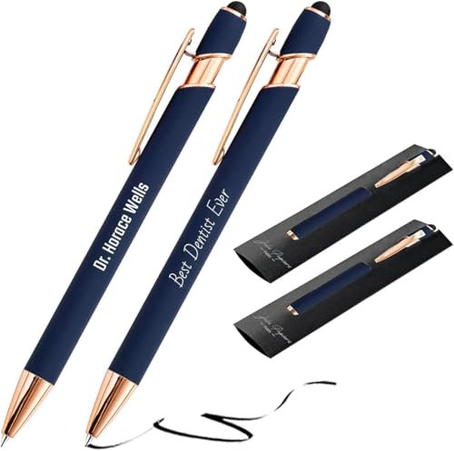 Jolis Papiers 2 in 1 Personalised Pen Copper Rose Gold Edition, Silver, Black, Navy Blue, Taupe, Bordeaux, Green, Pen with personalised text (Navy Blue Copper Edition, 2)