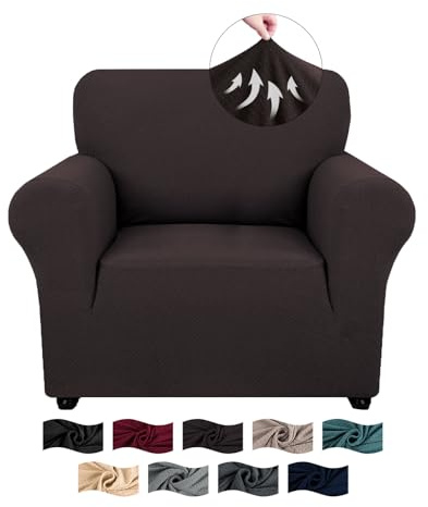 CYCMACO High Stretch Sesselhusse rutschfest 1 Sitzer, Kaffee | Sesselhusse, Couch Bezug Elastischer, Jacquard Sofahusse Mit Armlehnen, Universal Sofa Covers, Couchüberzug Waschbare