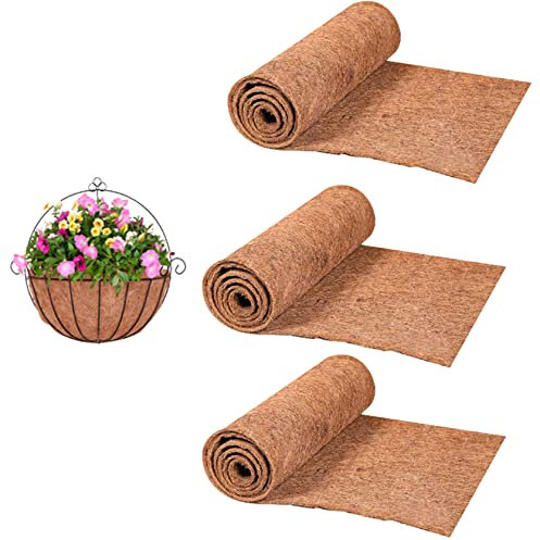 Hintyne Revestimientos para Macetas De Coco 3 Rollos Forro para Cesta Colgante 100x30 Cm Revestimientos para Macetas De Coco Estera De Cultivo De Fibra De Coco para Caja De Cestas Colgantes