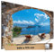 TRIOSK Sichtschutz Garten Dekoration Plane groß mit Motiv Mauer Tor Balkon Meer Blick Motivbanner Blickdicht für Terrasse Zaun Gartenzaun Gartenposter PVC Zaunblende 340x173 cm