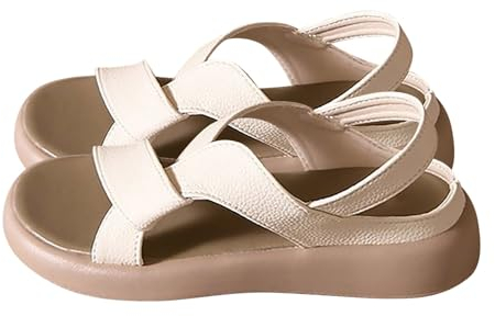 liaddkv Damen tragen im Sommer lässige und modische Retro-Strandsandalen mit flachem Boden Hohe Schuhe Damen Absatz Billig (Beige, 41)