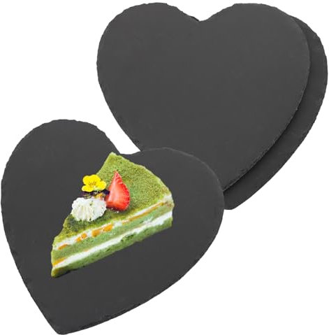 Oungy 3 Stück Schieferplatte Herzform, 20x20 cm Servierplatten aus Schiefer, Schieferplatte Servierplatte zum Servieren & Beschriften, Schieferherz für Fingerfood, Käse, Desserts und Mehr