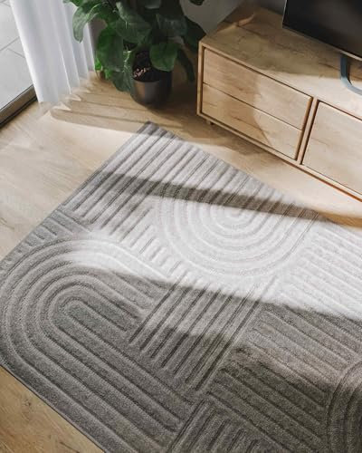 benuta Basic Teppich Leo - Hellgrau 140x200 cm - Abstrakter Relief-Teppich für Wohnzimmer, Schlafzimmer & Flur - Pflegeleicht - Fußbodenheizung Geeignet