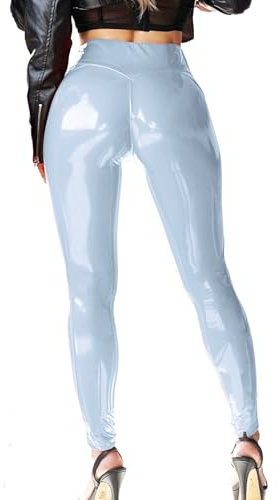 Mstaad Lack-Leggings aus Kunstleder für Damen, hohe Taille, Po, Lifting, Lack, Kunstleder, Latex, glänzende Hose, Konzert-Outfits, Ballad Blau, M