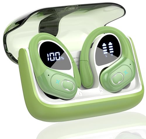 Aptkdoe Auriculares Inalámbricos Deportivos, Auriculares Bluetooth 5.3 HiFi Estéreo con HD Micró, 75H de Reproducción con Cancelacion Ruido ENC, IPX7 Impermeable Cascos Inalambricos Running/Verde
