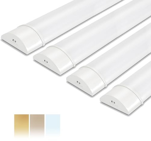 4 Packs LED Batten Light 4FT/120cm, 34W 3750lm Strip Lights, 3CCT(3000K/4000K/6500K) Fluorescent Light Tube, PC Integrated Housing Garage Lighting, Perfect for Office, Storehouse, Workshop