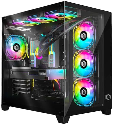 EMPIRE GAMING - (2024 Nuovo) Case da Gioco PC Gaming CL-242 - ARGB Grande Torre ATX, Micro-ATX e ITX - 7 Ventole 120 mm 3 pin 5 Volt LED RGB Indirizzabile - MB Sync - Mid Tower Nero