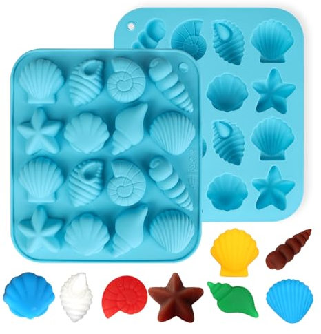 Hebterrka Muschel Silikonform, 2 Stück Thema Formen, Meeresfrüchte Muschel, Schnecken und Seesternformen für Schokolade, Bonbons und Kuchendekorationen