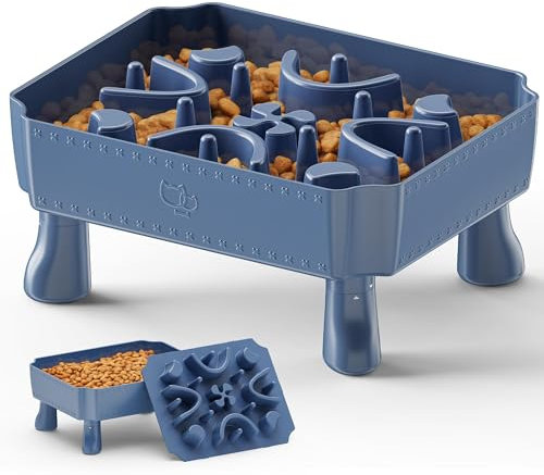 1.Blue 2 in 1 Dog Puzzle Slow Feeder Maze Elevated Food Bowl - Anti-Choking, Interactive, Slow Down Eating for Large Breed Dogs