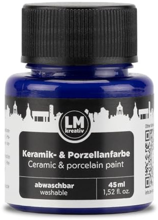 LM-Kreativ Vernice per ceramica e porcellana 45 ml – blu scuro – lavabile in lavastoviglie – Colore vetro e ceramica, ideale per dipingere tazze e porcellana, progetti creativi su vetro