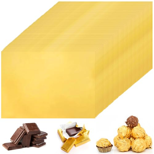 VZXZXE 100 Stück alufolie gold Wrapper, schokoladen papier 19 x 16cm, Bonbonpapier, Geeignet für die DIY-Dekoration und Aufbewahrung von Schokolade, Süßigkeiten und mehr