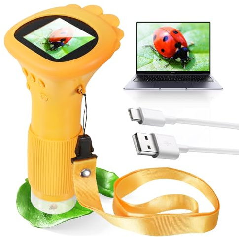 Kids Microscope, Portable Digital Microscope for Kids, Orange 2'' Screen | Pocket Handheld Microscopes Camera, Educational Microscopes Science Kits for Age 3-12 Girls Boys Birthday Gifts