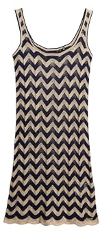 Superdry Damen Mini-Strickkleid mit Zickzackmuster Marineblau Gold Zickzack-Streifen 44