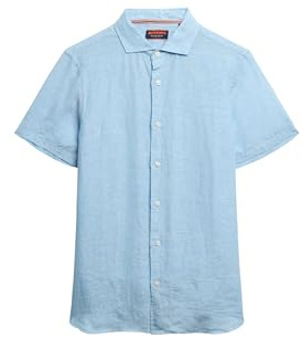 Superdry Herren Vacation Hemd mit kurzen Ärmeln aus Leinen Meerblau Chambray XXL