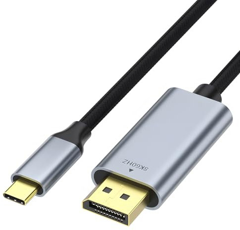 JCSJK USB C to DisplayPort 1.4 Cable 8K@60Hz, 4K@144/120Hz, 2K@165Hz, Type C Thunderbolt 3/4 to DP Display Port Cable for iPhone 15/16 Pro Max MacBook iPad Pro Air iMac XPS(1m)