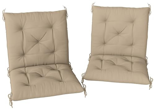 Outsunny Lot de 2 Coussins de Chaise d'extérieur, Galette de Chaise avec Attaches, Coussins de Jardin pour terrasse ou Balcon, 98 x 50 x 8 cm, Beige