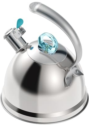 Harriet Wasserkessel Teekessel (2,36L), Edelstahl Pfeifkessel, 3-lagiger Boden, einzigartiger ergonomischer Griff, inklusive Topflappen und Unterlage, geeignet (Hochglanzpoliert)