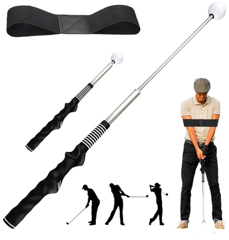 KQWVZ Retractable Golf Training Aid with Belt Correction of Golf Hand, Telescopic Warm Up Golf Swing Trainer, Retractable Swing Training Aid