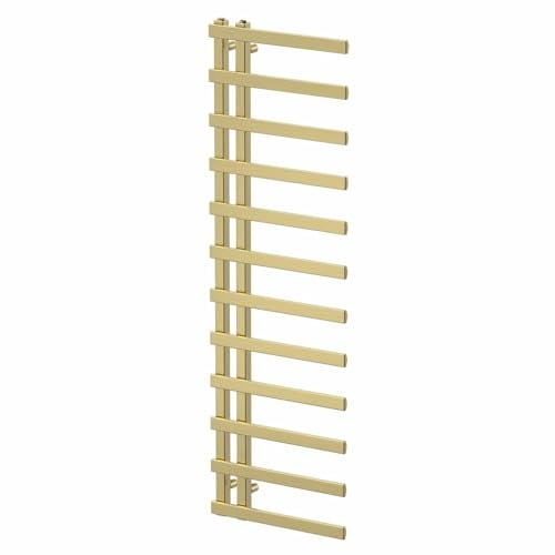 Radiant Living® 1600 x 500mm Twin Valve Flat Heated Towel Rail Radiator Modern Central Heating Bathroom Warmer Wall Mounted Ladder Rad, Brushed Brass