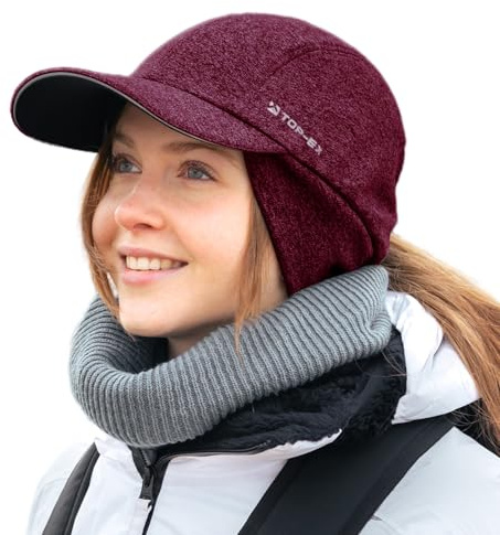 TOP-EX Damen Wintermütze Basecap mit Zopfloch, Fleece und Ohrenschutz | Wasserabweisend, reflektierend und fleecegefüttert mit Ohrenschutz und Zopfloch – für Laufen, Wandern, Camping und Skifahren