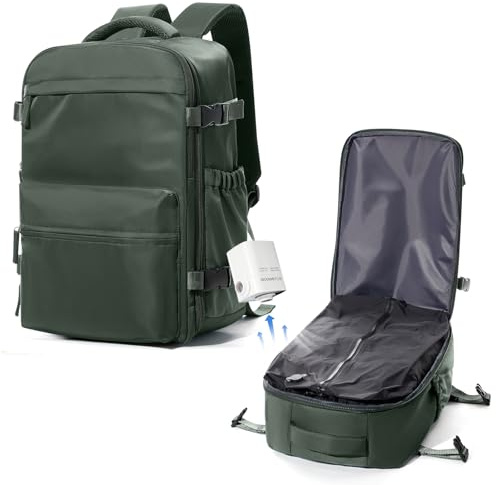 suradar Zaino Ryanair Sottovuoto da Viaggio con Pompa Wizzair Zaino con Sottovuoto Incorporato 40x30x20 Aereo Bagaglio a Mano 40x30x20 Vacuum Backpack Verde brunastro