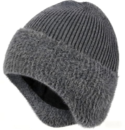 FiveMileBro Mütze mit Ohrenklappen & Fleecefutter, Thermo Winter Strickmütze Winddicht, Atmungsaktiv, Weich & Dehnbar für Ski, Outdoor Herren Damen