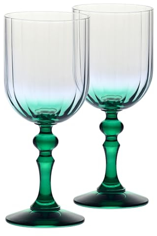 Krosno Verres à Vin Lot de 2, 300 ml, Pied Vert, Collection Bubble | Verre à vin rouge, blanc, rosé, cocktail, Verrerie élégants, Cristal sans plomb, Compatibles lave-vaisselle, Idée cadeau