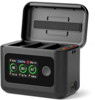 SYMIK Akku-Ladegerät für DJI Osmo 360, Action 6, Action 5 Pro, LCD-Display | 27W Schnellladegerät mit 3 Fächern, intelligenter Zwei-Wege-Lade-Hub für DJI Osmo 360 Action 6 Action 5 Pro 4 3 Akku Zubehör