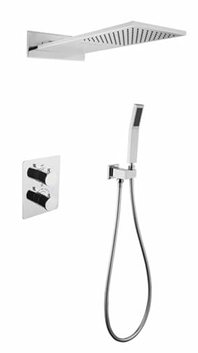 FQYEP Duschsystem mit Unterputz Thermostat Unterputz Brausegarnitur mit Regenbrause Messing,Verchromt