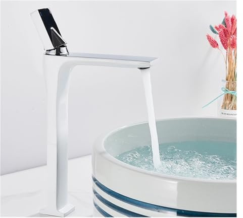 Badezimmer-Waschtischarmatur, vertikaler Waschbecken-Wasserhahn, installiert unter dem Waschbecken-Wasserhahn, heißer und kalter Mischbatterie, Einloch-Badezimmer-Waschbecken-Aufhänger(White Chrome)