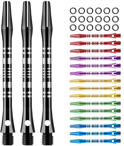 HUANQU 18 Pack Aluminum Dart Shafts with Rubber O Rings, 2BA Thread Dart Stems Replacement, Medium Metal Dart Shafts for Steel Tip & Soft Tip Darts, Assorted 5 Colors Dart Accessories