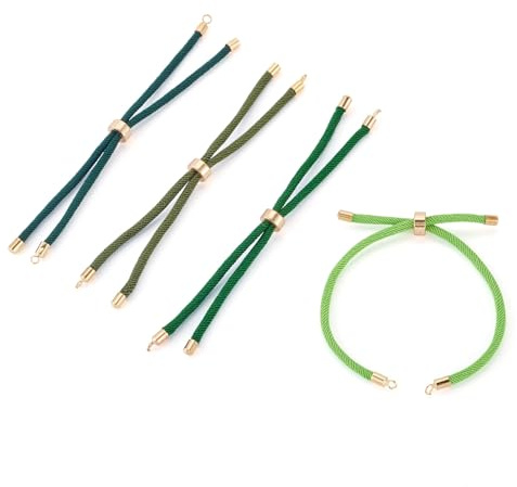 Bestewelry 4 braccialetti scorrevoli in poliestere intrecciato rotondo con risultati in lega, braccialetti regolabili con perline da 21-24 cm, per la realizzazione di ciondoli e bracciali, verde