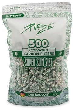 PURIZE 500er Super Slim Size 5mm Beutel - Premium Aktivkohlefilter - Effektive Schadstoff Filterung - Made in Germany + Transporthülle