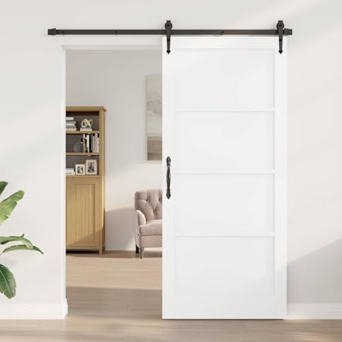 GeenYuu Porta interna bianca, 93 x 211 cm, in compensato, porta scorrevole rustica, con meccanismo scorrevole, salvaspazio, per interni, versatile e robusta