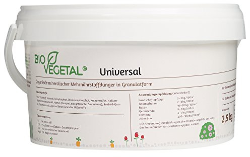 BioVegetal organisch-mineralischer Universal-Dünger mit Guano und Langzeitwirkung durch Fixierung der Nährstoffe durch Ton, 2,5 kg Eimer