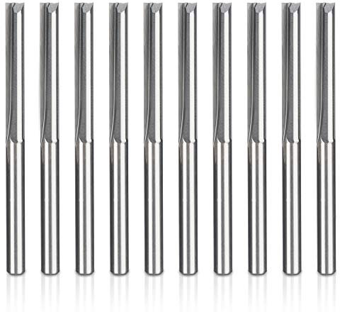 HQMaster CNC Router Bits 1/8 Router Bit Straight Router Bit 1 8 Shank Straight Flute End Mill Cutter 2-Flute Milling Cutting Tungsten Steel 22mm CEL/45mm OAL for MDF PVC Acrylic Chipboard Wood 10 Pack