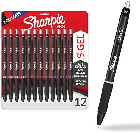 Sharpie S-Gel Gel Pens, Black Barrel, Medium Point (0.7mm), Assorted Ink Colors, 12 Count - Writing, Note-Taking, Journaling, School Supplies