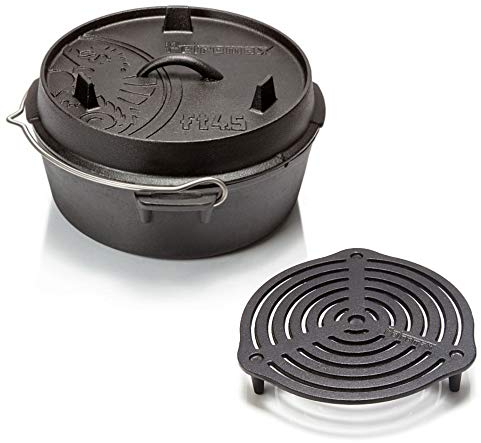 Petromax Fire Pot ft4.5-t Planner Base (Dutch Oven) Set with Cast Iron Stacking Grate