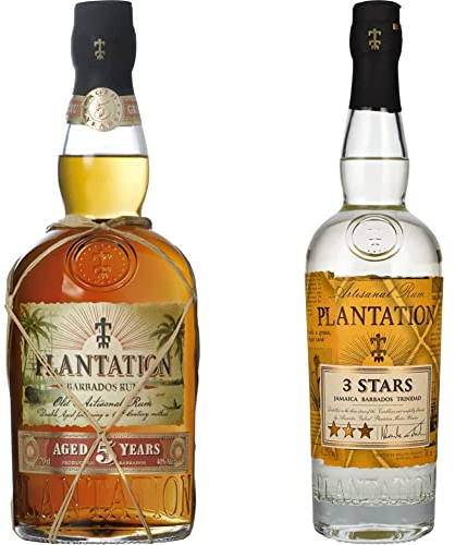 PLANTATION RUM - 5 ans Barbados - Rhum Vieux - 40% Alcool - Origine : Barbade - Bouteille 70 cl & RUM Three Stars White Rum - RHUM - 41,2% Alcool - CARAIBES - Bouteille 70 cl