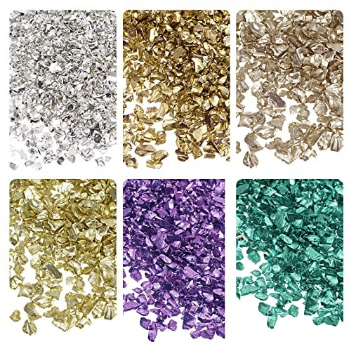 sourcing map 6 Farben Crushed Glass Chips, 1-4mm Unregelmäßiges Glitzer-Metallic-Glas zum Basteln DIY Schmuckfüller Epoxidharz-Dekoration 28 g golden Farbtone Farbserie