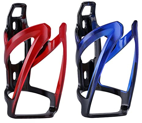 Bike Bottle Cages, 2Pcs Bike Water Bottle Holder Durable Plastic Water Drink Holder Rack Lightweight Bottle Holder for Bicycle Cycling Bottle Cages Black Red + Black Blue