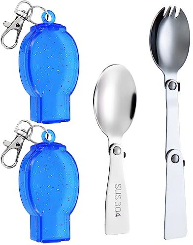 2 Piece Suit Stainless Steel Folding Spoon with Shell Foldable Stainless Steel Spoon Camping Cutlery Spork for Picnic Kitchen Boating Hiking Backpacking