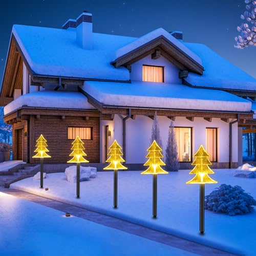 10 Stück LED Garten Leuchtstäbe Mit Erdspieß/Timerfunktion,Solar Weihnachtslichter Außen LED Dekoration Lichter Rasen Lichter Weihnachtslichter Schnur für Garten, Terrasse, Hochzeit (Tannenbaum)