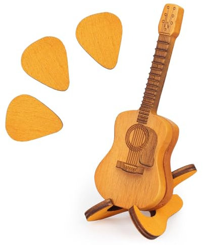 NQEUEPN Guitar Pick Case, Wooden Acoustic Guitar Pick Box with 3 Guitar Picks Custom Guitar Pick Holder with Stand Guitar Pick Storage Container Guitar Pick Rack for Guitar Players Lovers