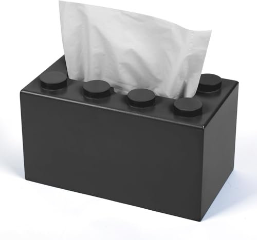 CypherX Bausteine, Taschentuchbox-Abdeckung, Holz, rechteckig, Taschentuchhalter, Spender, Papierabdeckung, Serviettenhalter, niedliche Heimdekoration für Badezimmer, Wohnzimmer, Büro, Küche (schwarz)